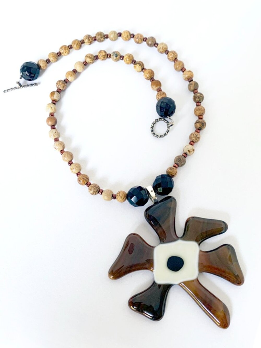 Toni Chirico 8 Petals Fused Glass Flower Pendant Necklace OOAK Artisan Handmade